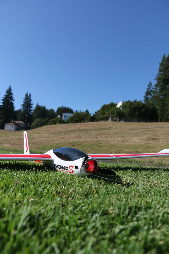 RC glider on the meadow at UC Santa Cruz